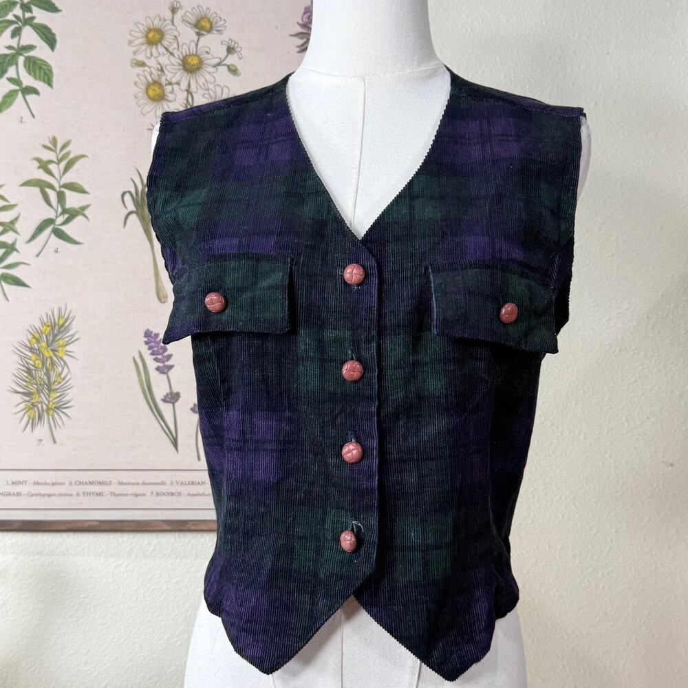 Vintage 80s 90s Plaid Corduroy Vest NWT Whimsigoth Witchy Dark Fairy Forest M
